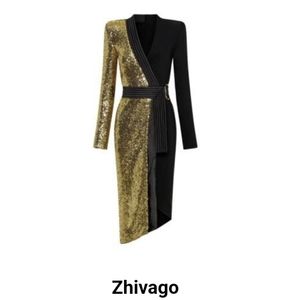 Zhivago black and gold sequin wrap dress size 8